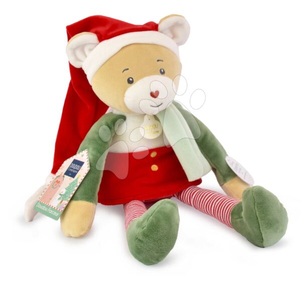 Plyšový elf medvídek Cinnamon Doudou Farceur Doudou et Compagnie s vánočním motivem 40 cm od 0 měsíců