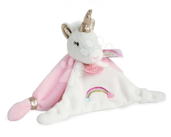 Plyšový jednorožec k mazlení Unicorn Lucie la Licorne Doudou et Compagnie růžový 20 cm v dárkovém balení od 0 měsíců