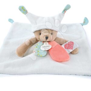 Plyšový medvídek k mazlení White Bear Flat Comforter Doudou et Compagnie s QR kódem na pohádky bílý 25 cm od 0 měsíců