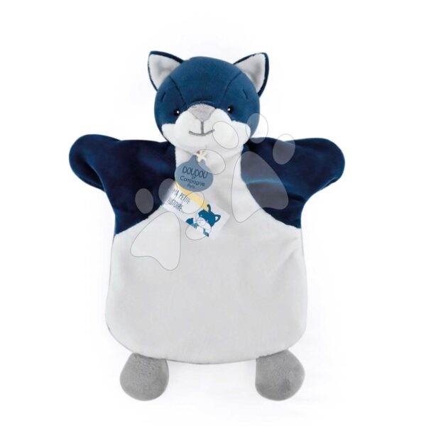 Plyšový vlk na loutkové divadlo Wolf Hand Puppet Doudou et Compagnie modrý 25 cm od 0 měsíců