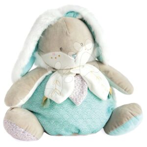 Plyšový zajíček Bunny Almond Lapin de Sucre Pyjama Bag Doudou et Compagnie na uložení pyžama tyrkysový 38 cm od 0 měsíců