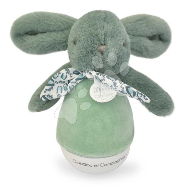 Plyšový zajíček Musical Night Light Sage Green Doudou et Compagnie s hudbou bílým šumem a světlem zelený 16 cm od 0 měsíců