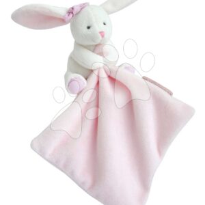 Plyšový zajíček k mazlení Bunny Pink Flower Box Doudou et Compagnie v dárkovém balení růžový 10 cm od 0 měsíců