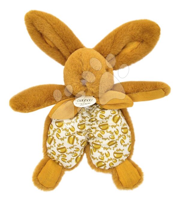 Plyšový zajíček na mazlení Bunny Comforter Ocher Doudou et Compagnie v dárkovém balení žlutý 18 cm od 0 měsíců