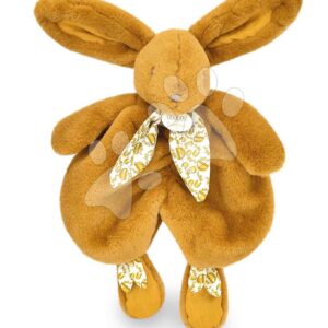 Plyšový zajíček na mazlení Bunny Comforter Ocher Doudou et Compagnie v dárkovém balení žlutý 29 cm od 0 měsíců