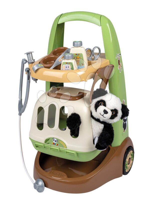 Zvěrolékařský vozík s kufříkem Veterinary Animal Care Trolley Smoby pro plyšovou pandu s 8 lékařskými doplňky