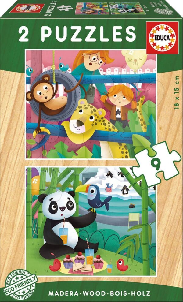 Educa dětské dřevěné puzzle Zoo Zvířátka 2x9 dílů 17616