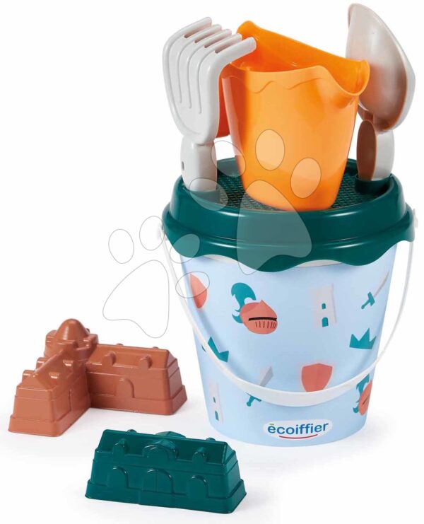 Kbelík set s konvičkou Rytieri Knights Beach Summer Écoiffier 17 cm s lopatkou a 2 bábovičkami ve tvaru hradu od 18 měsíců