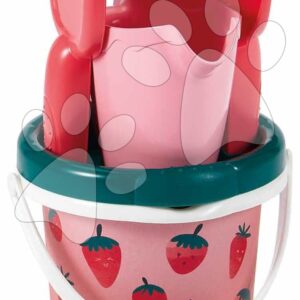 Kbelík set s konvičkou Strawberry Bucket Beach Écoiffier 12 cm výška 5 dílů s lopatkou a hrabičkami od 12 měsíců