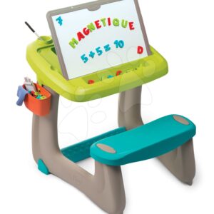 Lavice na kreslení a magnetky Little Pupils Desk Smoby s oboustrannou tabulí a úložným prostorem s 80 doplňky