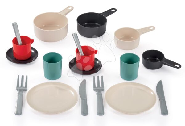 Pánev s jídelní soupravou 100% Chef Écoiffier 32 cm s hrnci talíři příbory šálky 18 dílů od 18 měsíců
