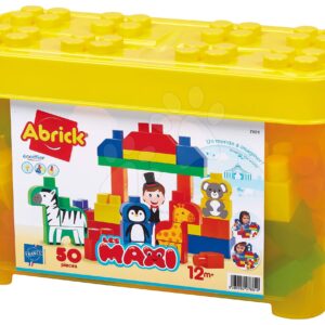 Stavebnica v dóze so zvieratkami Zoo Animals Barrel Maxi Abrick Ecoiffier žltá s 50 kockami od 12 mes ECO7881