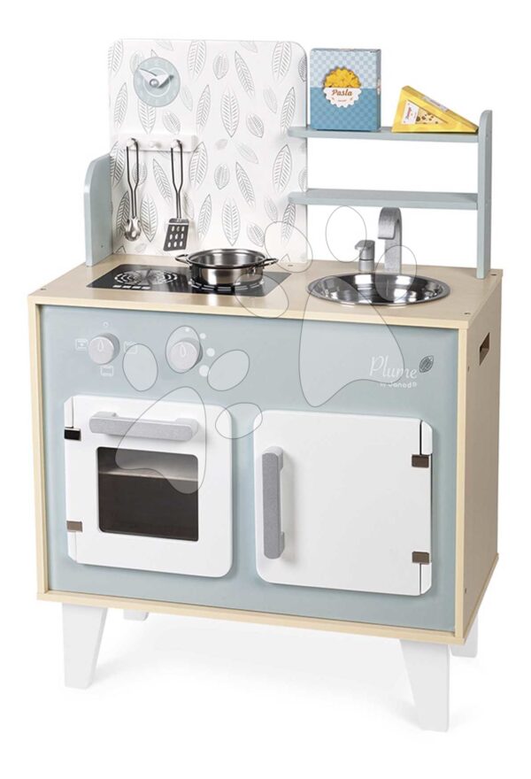 Dřevěná kuchyňka Plume Cooker Janod s otočnými knoflíky 5 doplňků J06608