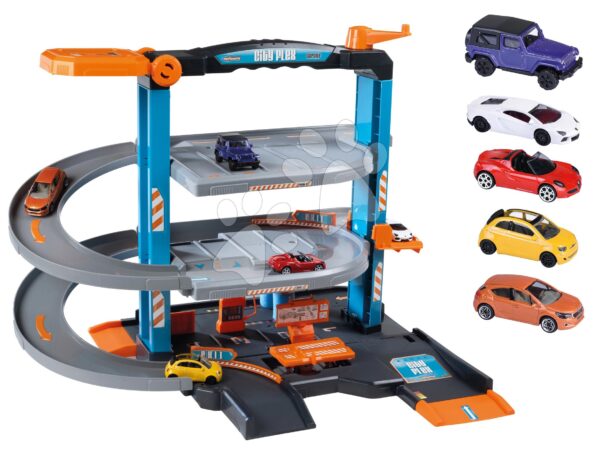 Garáž 3patrová s autoservisem Garage City Flex Majorette s manuálním výtahem automyčkou a 5 autíček