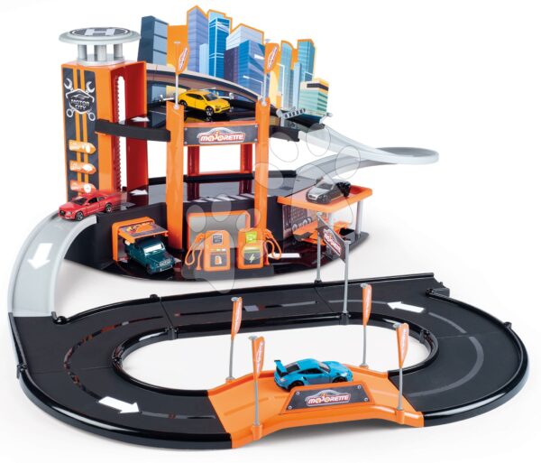 Garáž 3patrová s výtahem Garage Motor City Plus Majorette s rampou autodílnou a 1 autíčko