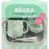 Jídelní souprava Silicone Meal Essentials Set Beaba s hrníčkem a talířem se lžičkou a bryndák zeleno-šedá od 8 měsíců - Image 3