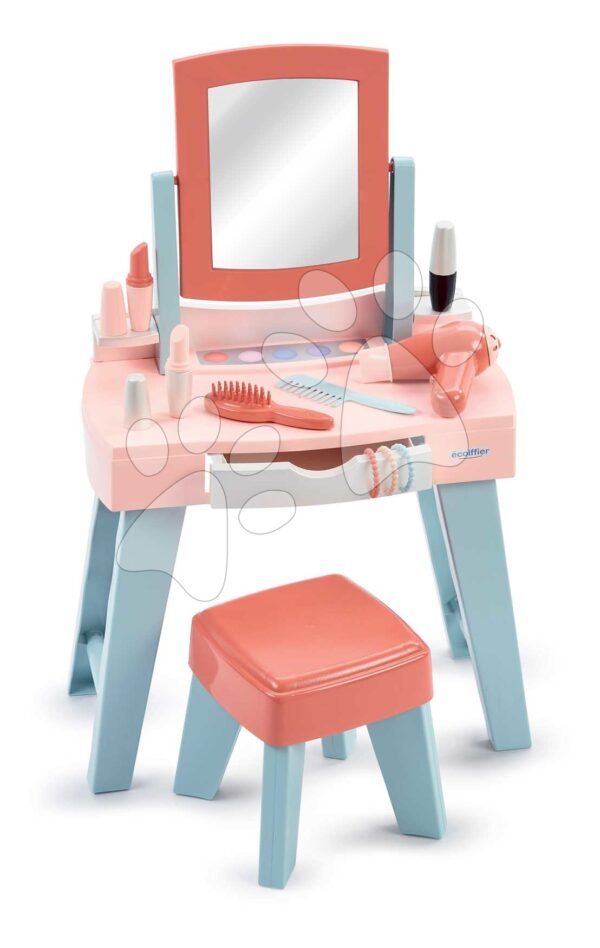 Kosmetický stolek se židlí Mademoiselle My First Beauty Table Écoiffier s vysoušečem vlasů 11 doplňků od 12 měsíců