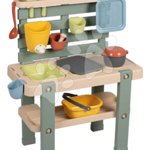 Kuchyňka pro zahradníky Mud Kitchen Life Smoby hra s trávou květinami a pískem 15 doplňků s nářadím a nádrží na vodu od 3 let – model 2025