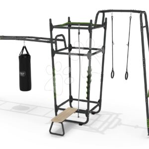 Multifunkční fitness centrum GetSet Powerstation PS610 Exit Toys s boxovacím pytlem bradly lavičkou gymnastickými kruhy a lanem na šplhání