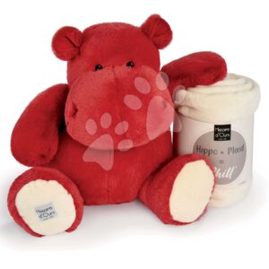 Plyšový hroch s dekou Red Love Hippo Chill Histoire d’ Ours červený 45 cm od 0 měsíců