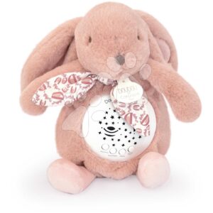 Plyšový zajíček Musical Night Light Star Projector Pink Doudou et Compagnie se světlem hudbou a bílým šumem růžový 19 cm od 0 měsíců