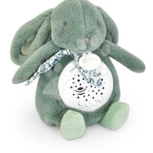 Plyšový zajíček Musical Night Light Star Projector Sage Green Doudou et Compagnie se světlem hudbou a bílým šumem zelený 19 cm od 0 měsíců