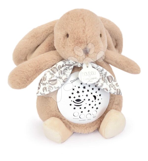 Plyšový zajíček Musical Night Light Star Projector Sand Beige Doudou et Compagnie se světlem hudbou a bílým šumem béžový 19 cm od 0 měsíců