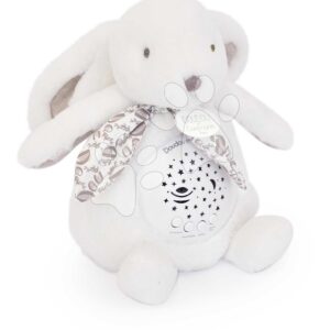 Plyšový zajíček Musical Night Light Star Projector White Doudou et Compagnie se světlem hudbou a bílým šumem bílý 19 cm od 0 měsíců