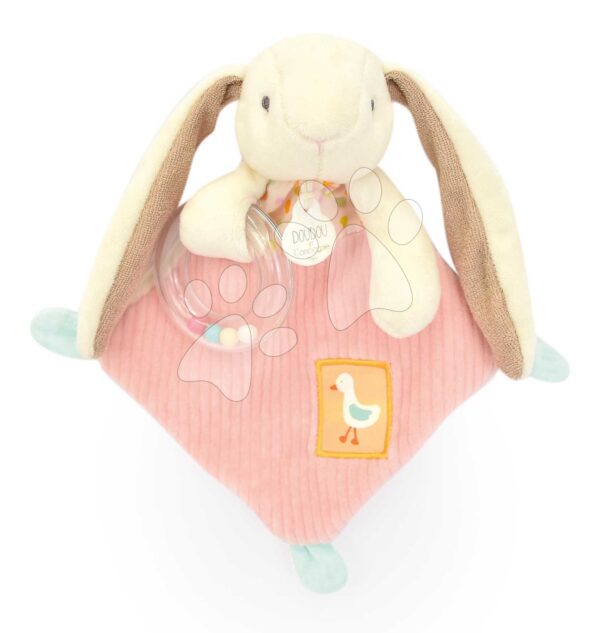 Plyšový zajíček na mazlení s chrastítkem Lapin Ciboulette Doudou et Compagnie v dárkovém balení 21 cm od 0 měsíců