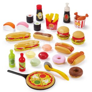 Potraviny do kuchyňky Fast Food 100% Chef Écoiffier pizza hamburgery hranolky a hotdogy 38 doplňků od 18 měsíců