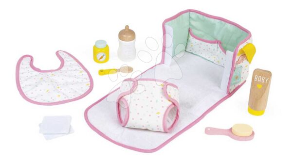 Přebalovací taška pro panenku Nursery and Change Set Janod pro 36-42 cm panenku 8 doplňků od 24 měs. J06501