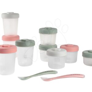 Set 12 dóz na jídlo Beaba Expert Meal & Food Storage Pack Eucalyptus 12 clip a 2 silikonové lžičky růžové