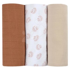 Textilní pleny z bavlněného mušelínu Cotton Muslin Cloths Beaba Herisson sada 3 kusů 70*70 cm od 0 měsíců hnědé