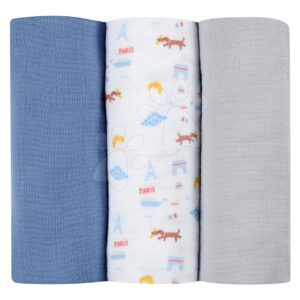 Textilní pleny z bavlněného mušelínu Cotton Muslin Cloths Beaba Paris sada 3 kusů 70*70 cm od 0 měsíců modré