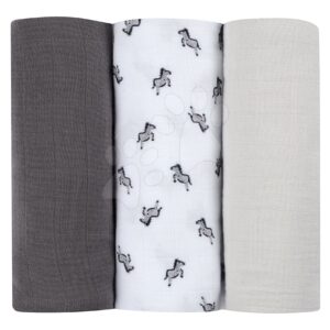 Textilní pleny z bavlněného mušelínu Cotton Muslin Cloths Beaba Savane sada 3 kusů 70*70 cm od 0 měsíců šedé