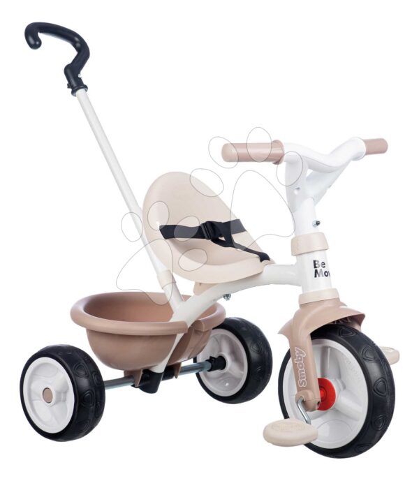 Tříkolka s volnoběhem Be Move Tricycle Beige Smoby s nastavitelnou 95 cm vodicí tyčí a tichými EVA kolečky béžová od 15 měsíců