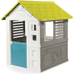 Domeček Jolie New Grey Playhouse Smoby s 2 okny se žaluzií a poloviční dveře se zadním oknem UV filtr od 2 let