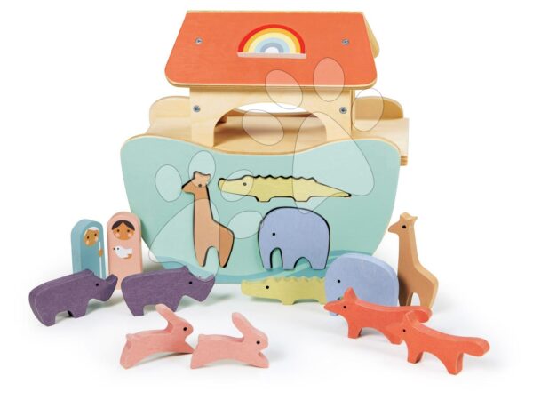Dřevěná Noemova Archa Little Noah's Ark Tender Leaf Toys a 6 párů zvířat od 24 měsíců