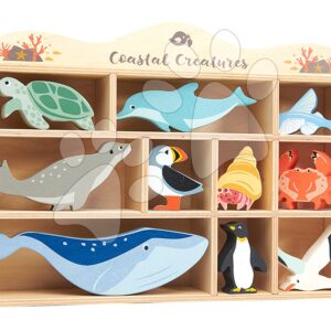 Dřevěná mořská zvířata na poličce 10 ks Coastal set Tender Leaf Toys