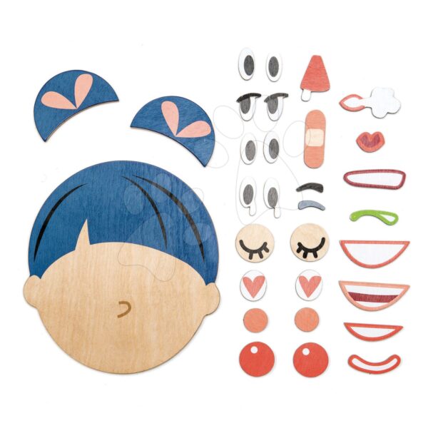 Dřevěná skládací hlava What's Up? Tender Leaf Toys 32dílná sada s doplňky na vyjádření výrazu
