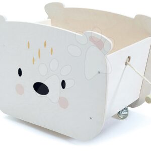 Dřevěný vozík na tahání Pull Along Bear Cart Tender Leaf Toys na 4 kolečkách ve tvaru medvěda