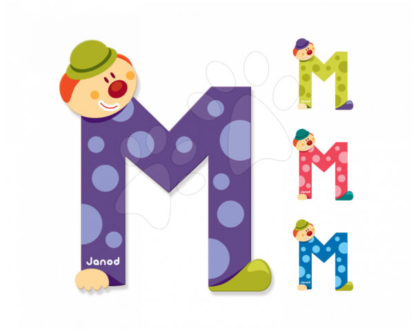 Janod dřevěné písmeno Clown Letter M 04554 modré zelené fialové růžové