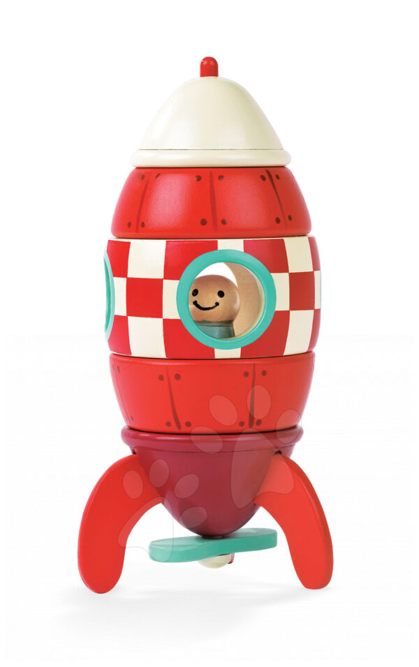 Janod skládačka ze dřeva Kit Magnet raketa 05207 červená