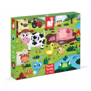 Lepenkové puzzle Tactile - Návštěva zvířátek na farmě Janod s texturou 20 dílů od 3 let