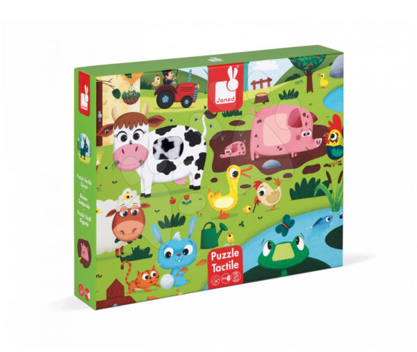 Lepenkové puzzle Tactile - Návštěva zvířátek na farmě Janod s texturou 20 dílů od 3 let