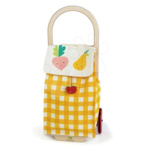 Nákupní vozík z textilu Shopping Trolley Yellow Tender Leaf Toys s dřevěnou konstrukcí