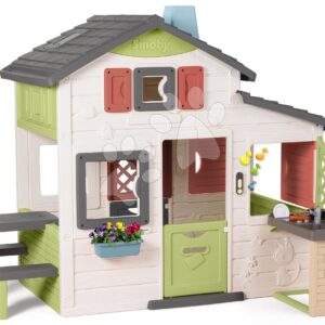Domeček Přátel s kuchyňkou a stolkem Friends House Life Smoby rozšiřitelný se zvonkem a zadním vchodem 172 cm výška s UV filtrem – model 2025