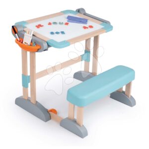 Dřevěná lavice polohovatelná pro psaní a kreslení Modulo Space Desk Smoby oboustranná skládací s 80 doplňky magnet/křída