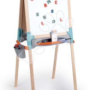 Dřevěná tabule oboustranná Wooden Board Smoby magnetická/na křídu výškově nastavitelná skládací s 80 doplňky