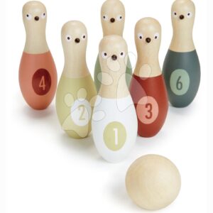 Dřevěné kuželky s koulí Birdie Skittles Tender Leaf Toys 6 dílů v textilní tašce